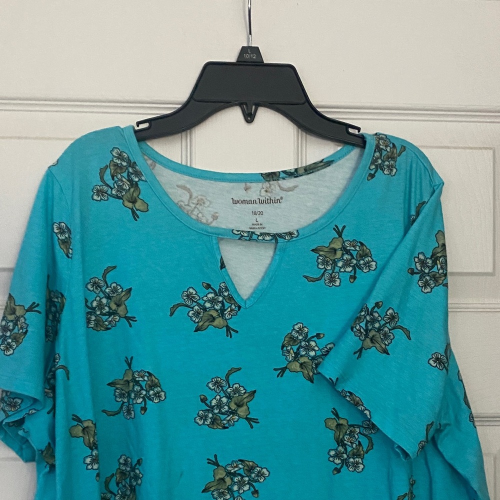 Woman Within Teal Floral Short Sleeve Top